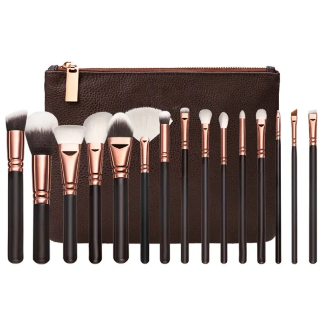 15 Makeup Brush With Bag Rose Gold Makeup Brush Multi function Makeup Tool Set Brown - Shop at LoveMi