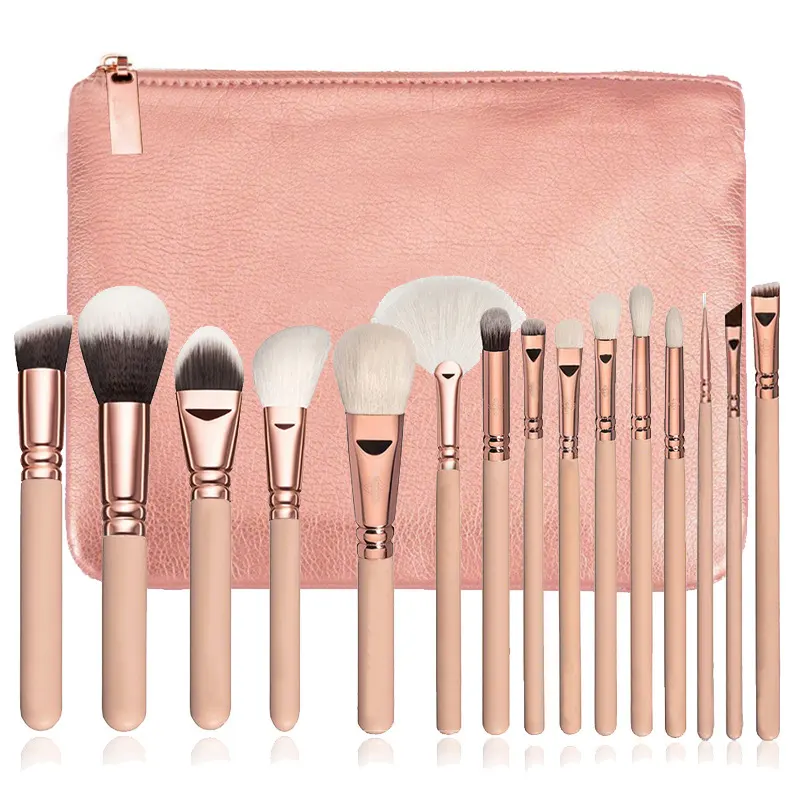 15 Makeup Brush with Bag Rose Gold Multi-function Tool