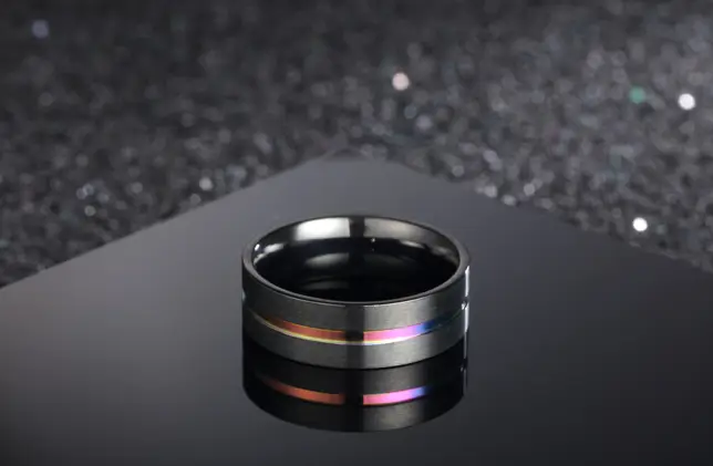 Metal brushed rainbow titanium steel men's ring
