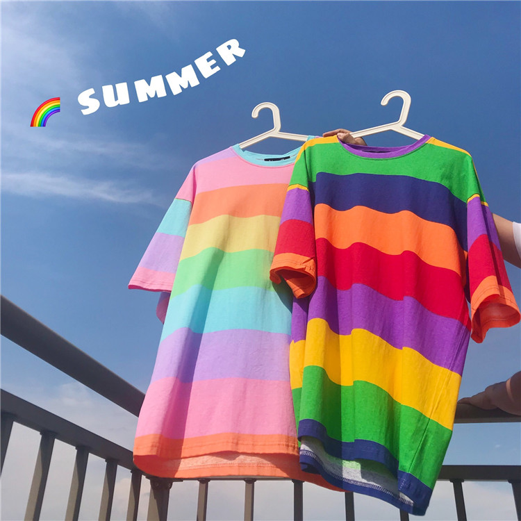 Rainbow Striped Short Sleeve Shirt
