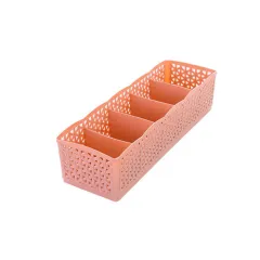 Plastic Stackable Organizer 5 Cells Finishing Box for Socks Underwear - Pink - View 1