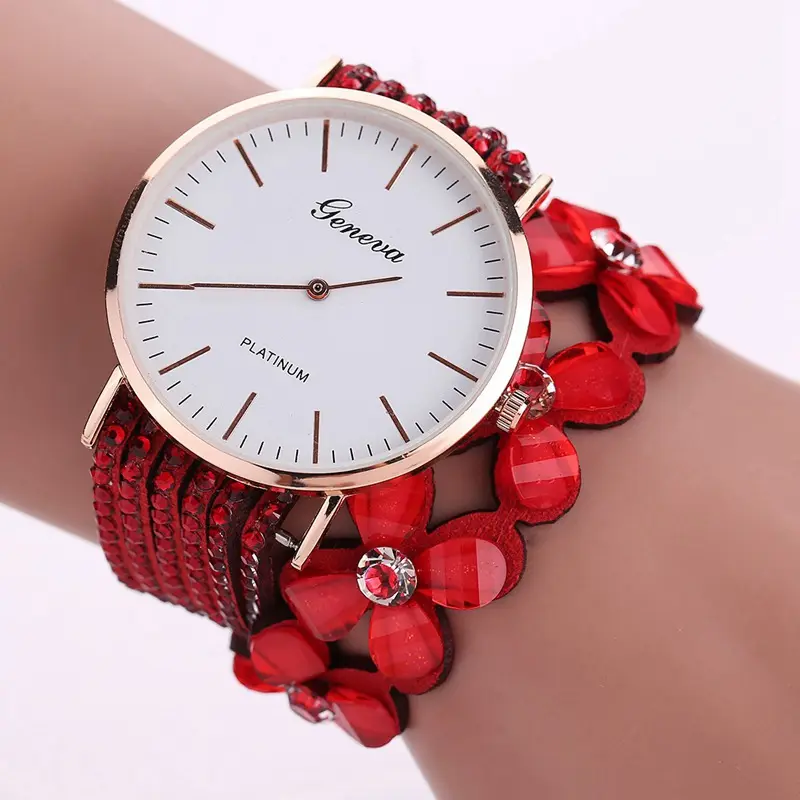 Fashion Geneva Flowers Watches Women Dress Elegant