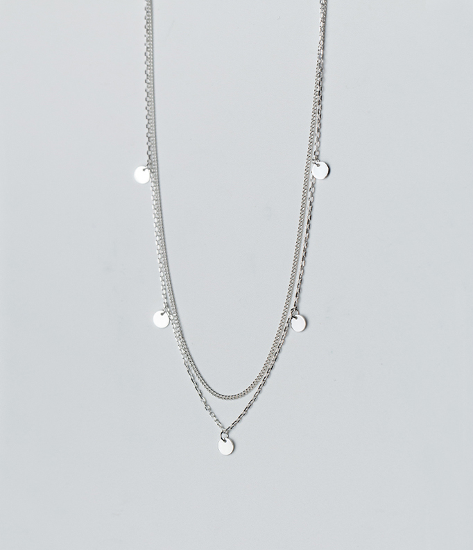 S925 silver necklace simple double-layer round piece set chain clavicle chain