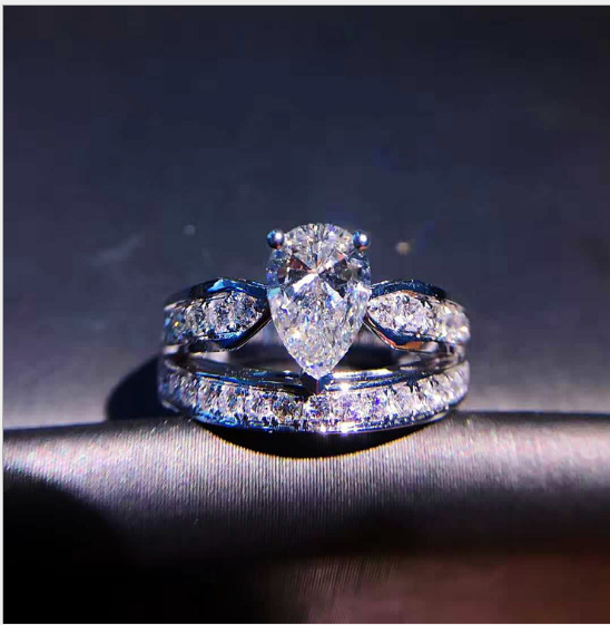 Bao female models simulation shaped diamond ring drop-shaped micro-inlaid new double crown ring