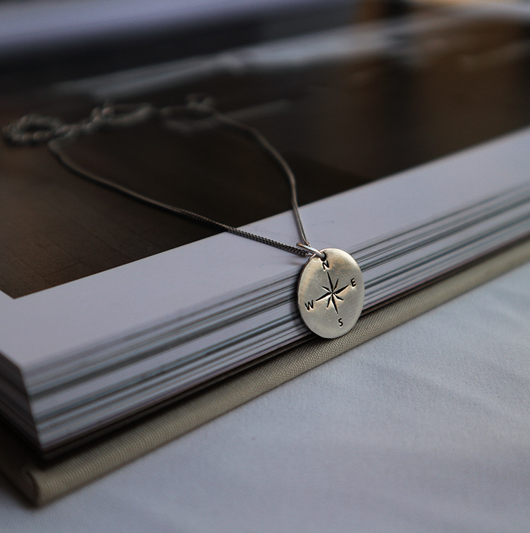 S925 sterling silver compass set chain Geometric modern personality necklace pendant