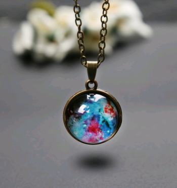 Vintage double-sided glass ball Time gemstone moon pendant necklace Dream starry sky light jewelry