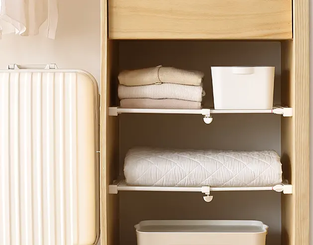 Retractable tiered shelf wardrobe storage cabinet bathroom