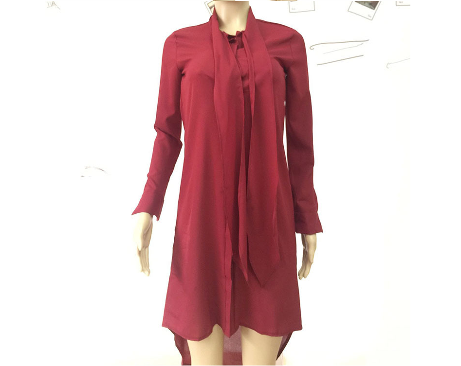 Spring and summer lace-up shirt chiffon skirt irregular dress