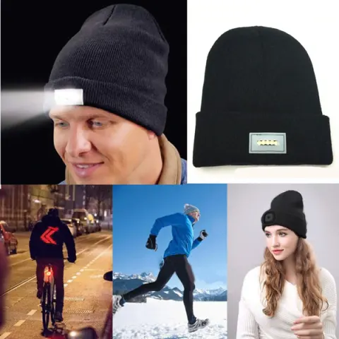 LED Headlamp Glowing Knit Warm Hat with a Flashlight