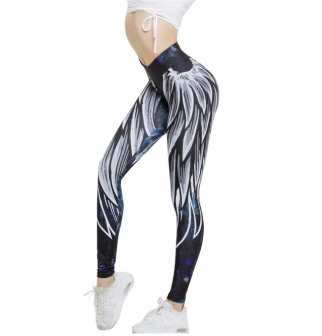 3D Wings Digital Print Yoga Leggings Blue - Shop at LoveMi