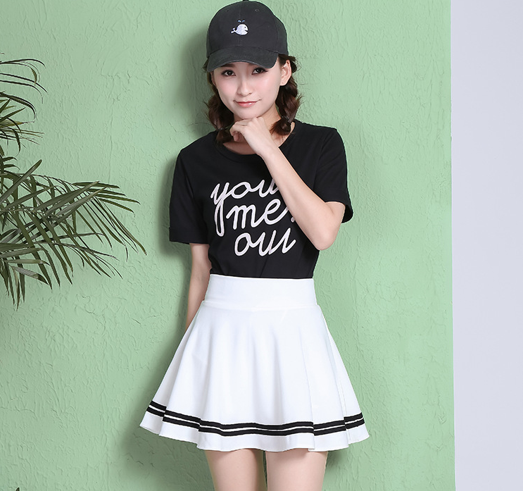 Female skirt A-line skirt half-length pleated skirt high waist anti-light skirt