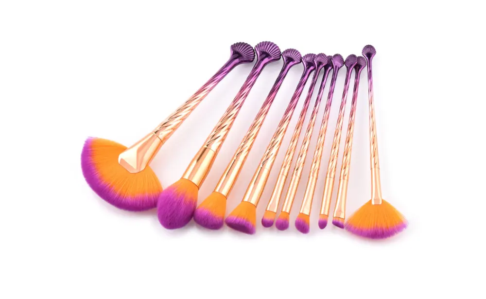 10 Makeup Brushes Beauty Tools Shells Gold Purple Gradient