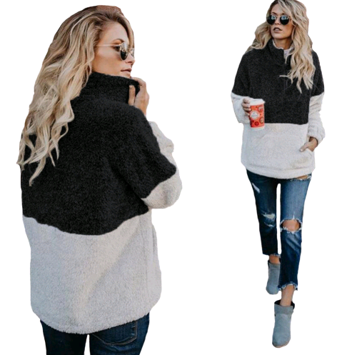 Zip Pocket High Collar Blouse Sweater Wool Sweater