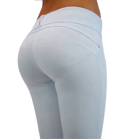 Autumn new sexy slim slimming hips tights placket button zipper feet leggings White - Shop at LoveMi