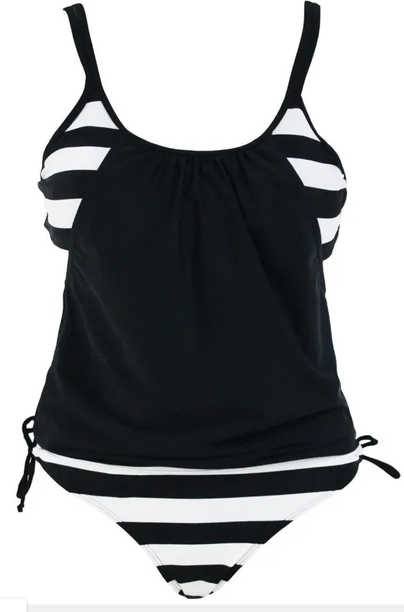 Bikini women's split stripes conservatively covered belly Black - Shop at LoveMi