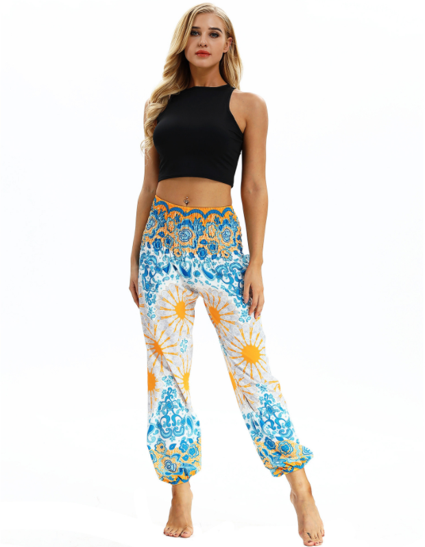 Digital Printed Lantern Pants Loosely Thin Elastic Waist Harem Pants
