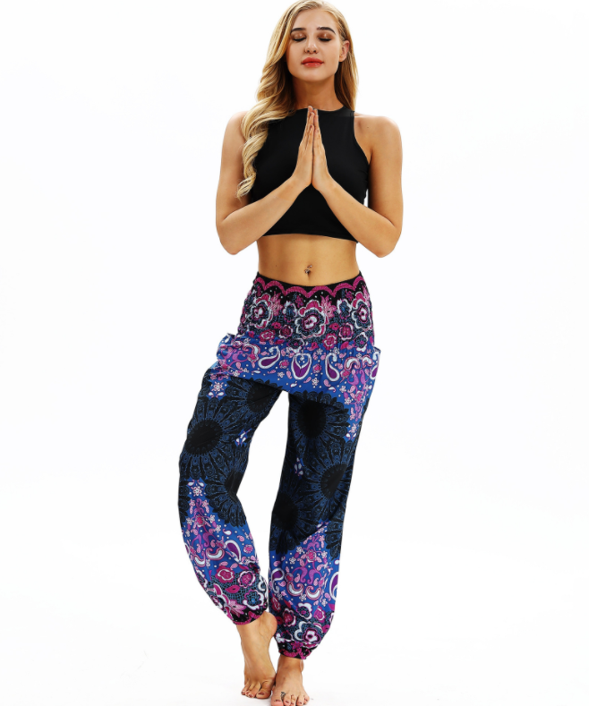Digital Printed Lantern Pants Loosely Thin Elastic Waist Harem Pants H - Shop at LoveMi