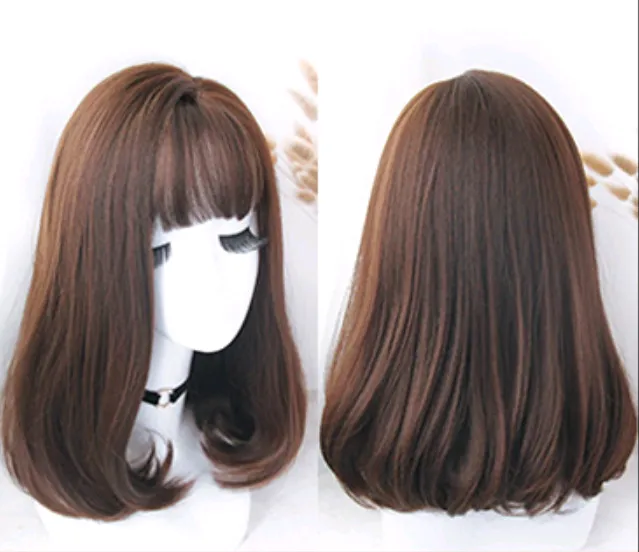 Wig female air bangs fashion chemical fiber hair wig fake hair Chocolate - Shop at LoveMi