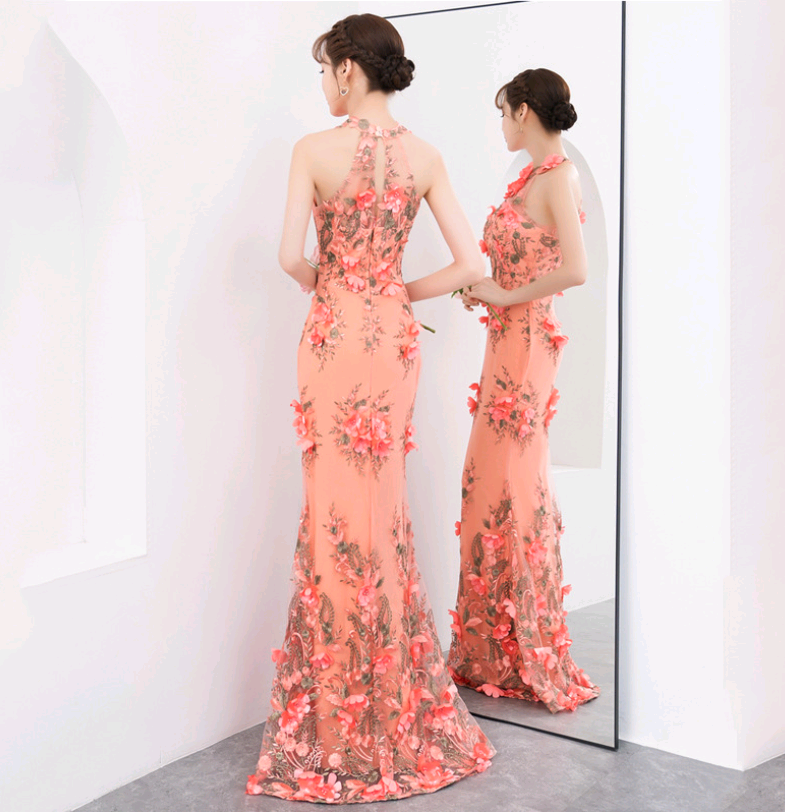 Evening dress long section new summer hanging neck slim fishtail elegant temperament party host dress female