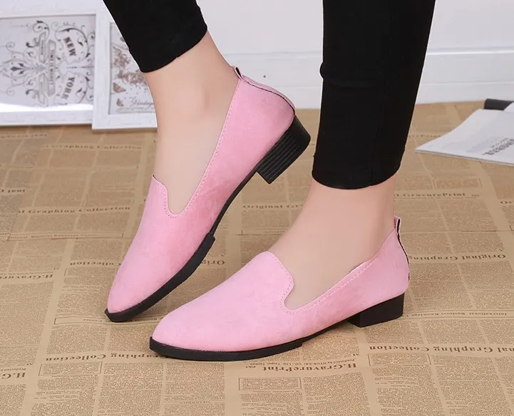 Suede round head single shoes low heel shallow mouth casual comfort single shoes - Pink