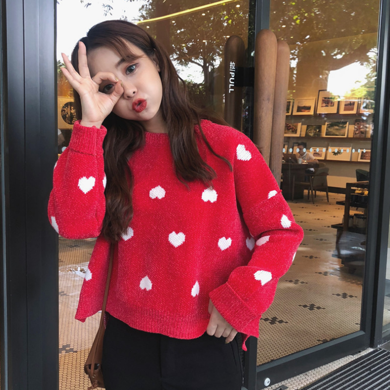 Loose Love Pullover Contrast Knit Sweater