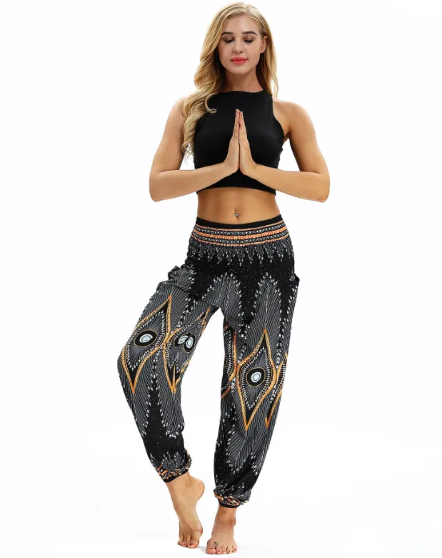 Digital Printed Lantern Pants Loosely Thin Elastic Waist Harem Pants K - Shop at LoveMi