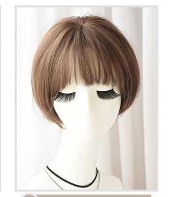 Wig female short hair Korean air bangs bobo wave head realistic chemical fiber wig headgear Cold Brown - Shop at LoveMi