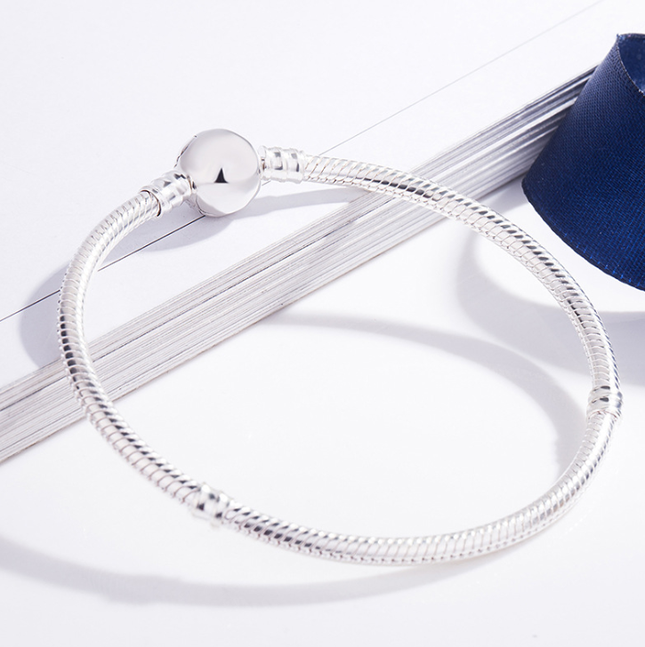 S925 silver classic buckle snake bone bracelet explosion round buckle base chain