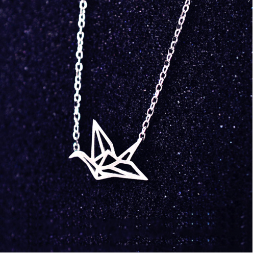 925 sterling silver brushed hollow paper crane necklace