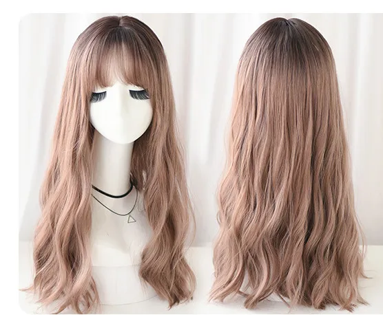 Corn hot long curly hair chemical fiber wig headgear Muteng Powder - Shop at LoveMi