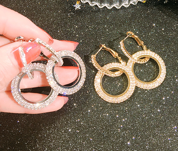 925 silver needle temperament super full diamond circle earrings