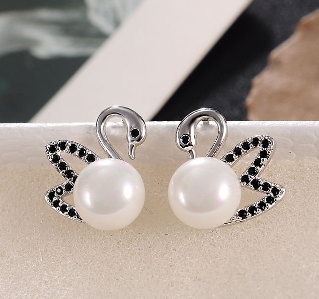 Super Flash Swan Stud Earrings Female 925 Sterling Silver