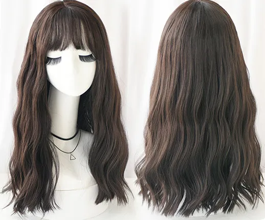 Corn hot long curly hair chemical fiber wig headgear - Black