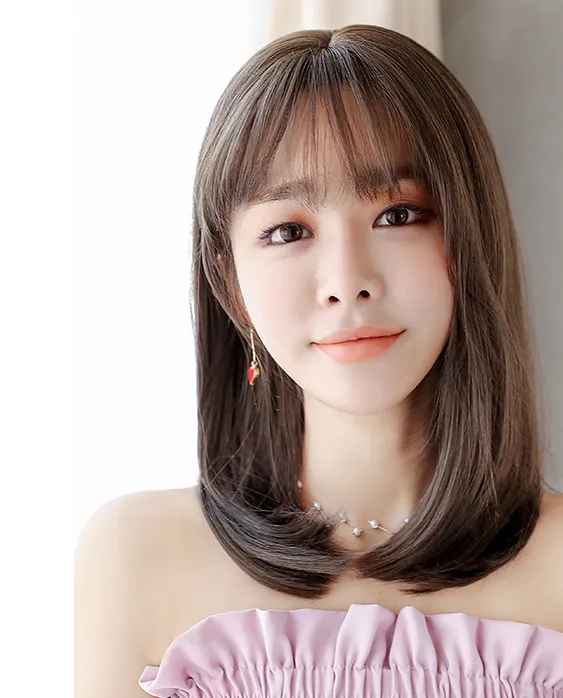 Wig female new long straight hair buckle realistic fashion chemical fiber wig fake wig Cold Brown - Shop at LoveMi