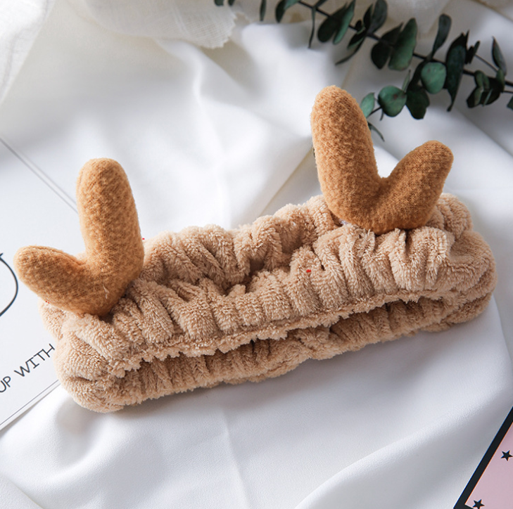 Korean version of cute selling antlers wash face with Japanese soft plush Christmas moose headband hair band hair accessories Light Brown - Shop at LoveMi