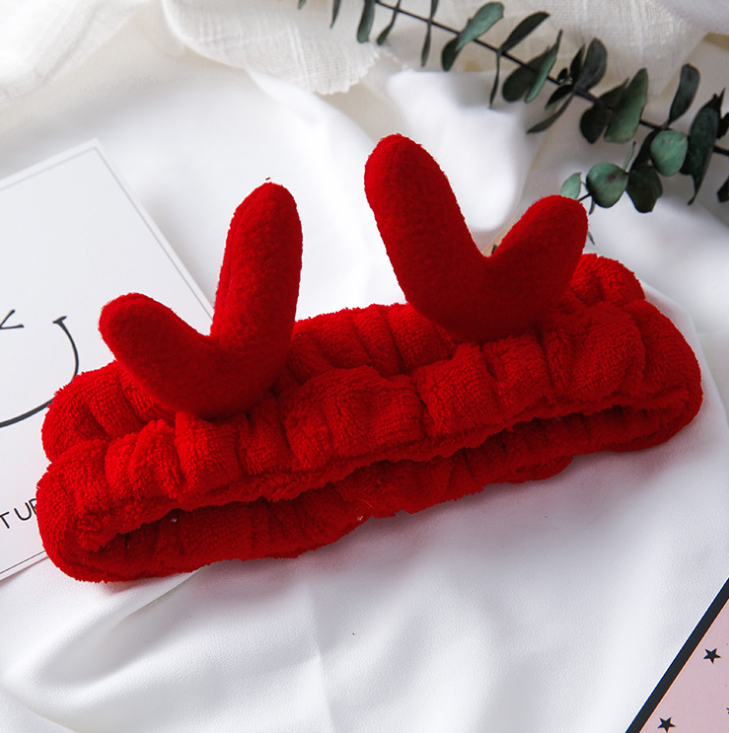 Korean version of cute selling antlers wash face with Japanese soft plush Christmas moose headband hair band hair accessories Red - Shop at LoveMi