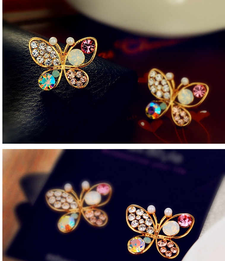 Pearl Butterfly Stud Earrings Colorful Necklace Temperament Stud Earrings