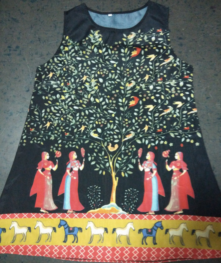 Vintage round neck digital print sleeveless dress women's clothing