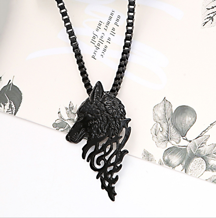 Retro domineering wolf head long necklace metal animal sweater chain