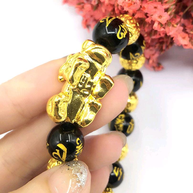 Men's 6-word Mantra Beaded Bracelet Big Compass Curse Watermelon Beads Lucky Money Handmade Chain