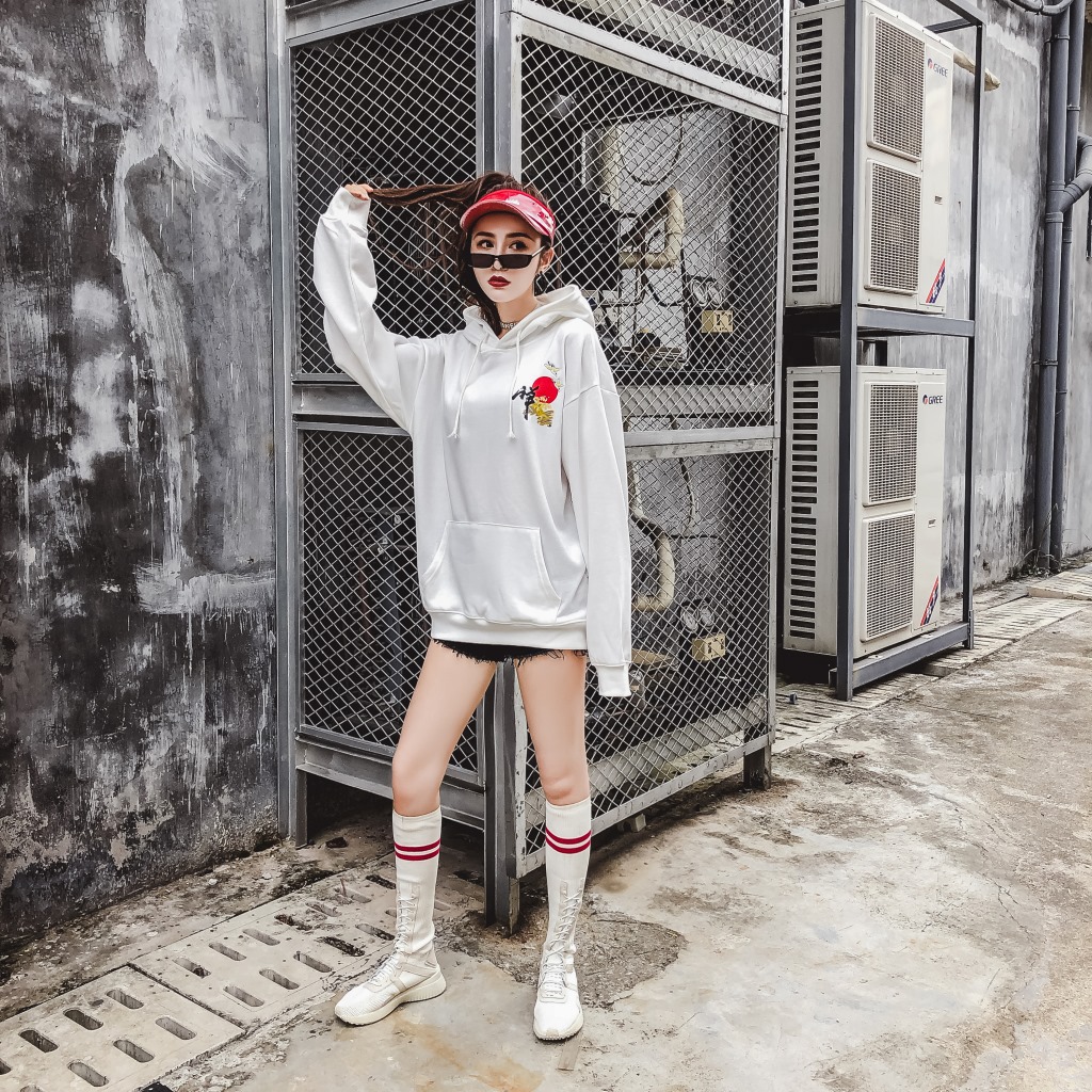 Harajuku Wind Wave Printing Couple Terry Thin Hooded Sweater