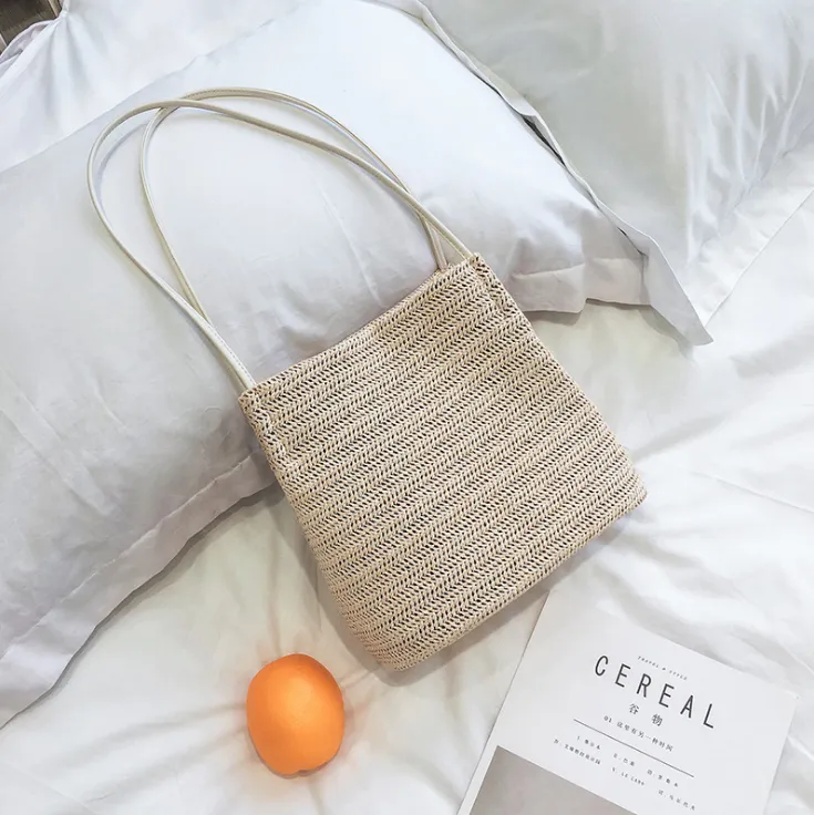 Bag straw woven fashion women shoulder tote handmade bag summer leisure ladies knitting handbag Feminine beach bags bolsos mujer - Beige