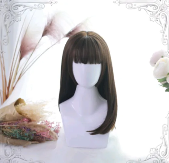 Lolita Wig Ji Fazhong Long Straight Wig Air Bangs Simulation Big Scalp Jifa Chocolate - Shop at LoveMi