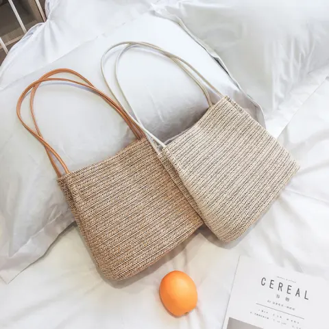 Bag Straw Woven Fashion Women Shoulder Tote Handmade Bag