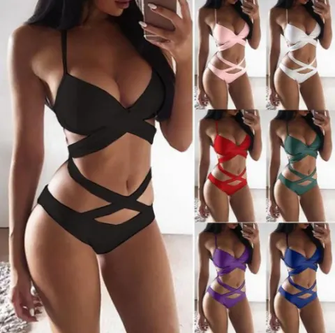 Sexy Black and White Color Matching Bikini Women'S Split