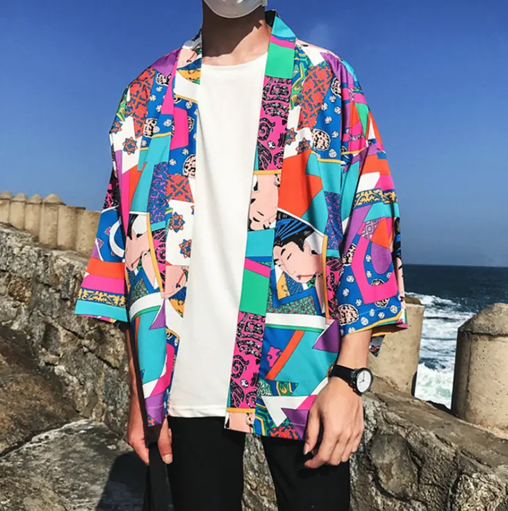 Printed Japanese Style Kimono Jacket Cardigan Men Clothing Male
