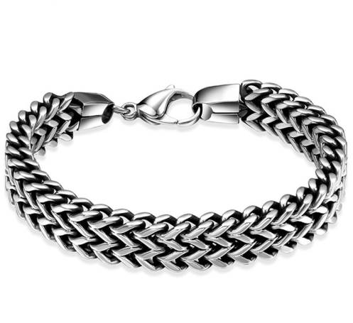 Europe and the United States retro titanium steel men's thick two-row bracelet net red jewelry bracelet