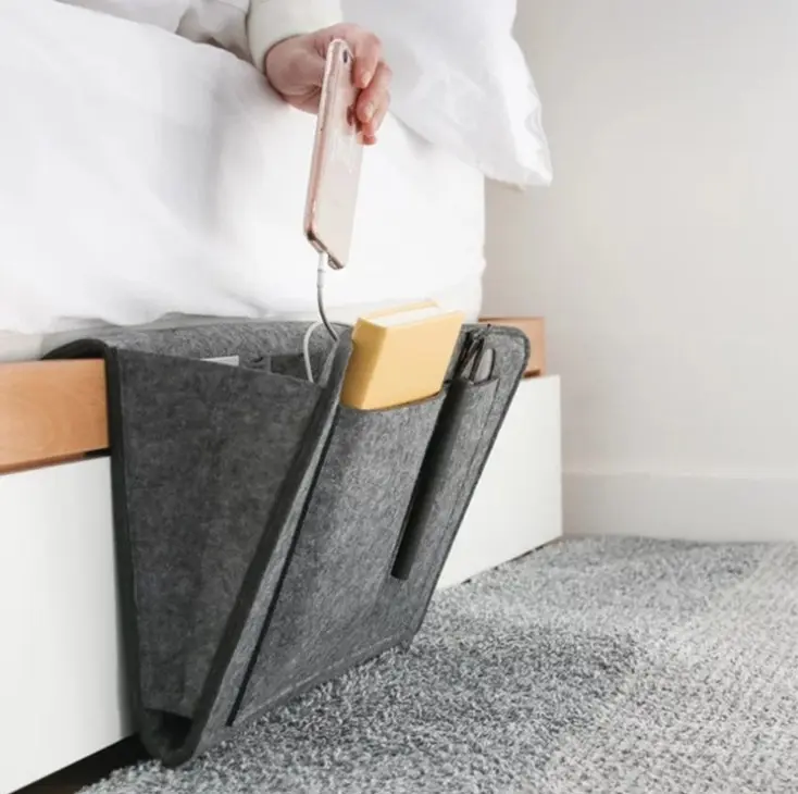 Bed Storage Bag with Pocket Felt Bedside Hanger Table