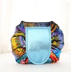 Mermaid Sequins design Cosmetic Bag Drawstring Makeup Case Women Travel Make Up Organizer Storage Pouch Toiletry Wash Kit - Silver Color - View 1