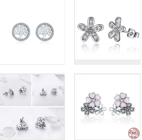 Daisy flower s925 silver five-leaf flower Thai silver diamond stud earrings